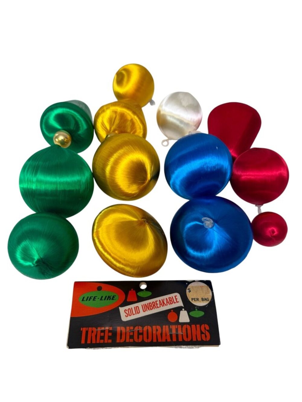 Vintage Satin Christmas Ornaments Set 14 Colorful Retro Holiday Crafts Decor